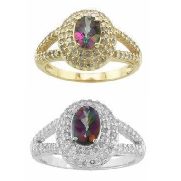Jewelry - 10Kt Yellow or White Gold Mystic Topaz & Diamond Ring
